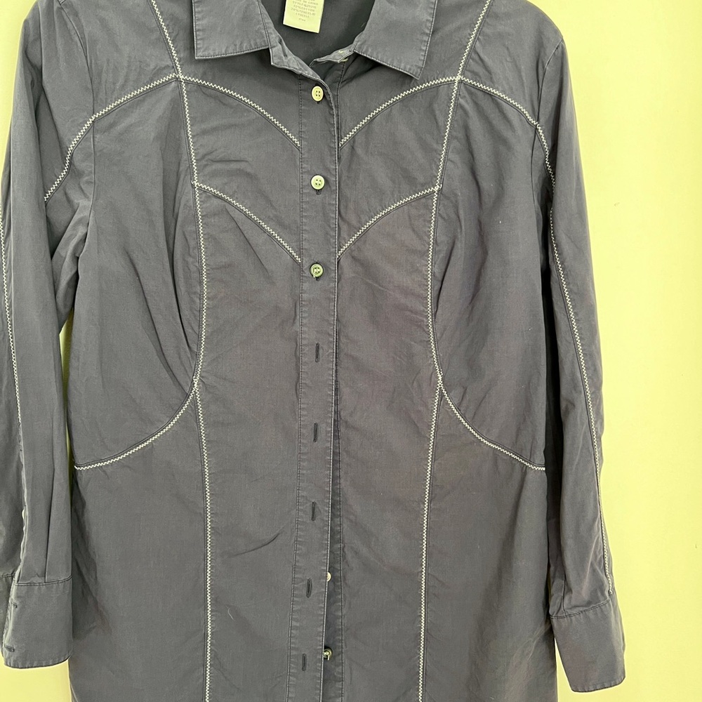 Soft surroundings western inspired cotton/‎ tencel shirt, PM, blue, long sleeves